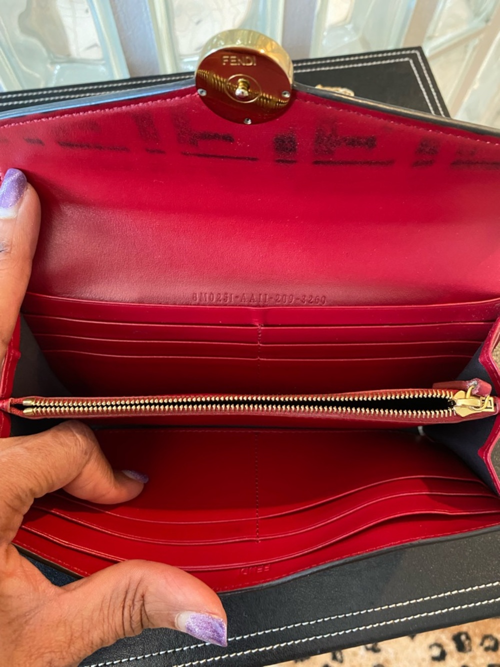 Fendi Red & Brown FF Logo Continental Envelope Zucca Monogram Wallet w/ Chain - Picture 5 of 14